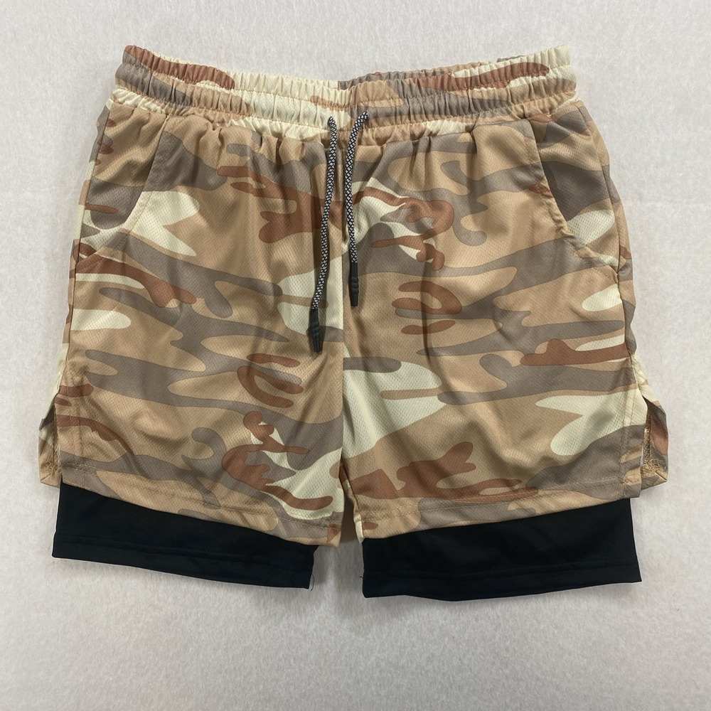 Barbell Shorts Mens Large Brown Camo Lined 5 Inch Running Athletic Training S4